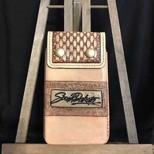 Leather Handmade Tooled Cellphone Carrier with Clip for Belt or Waistband